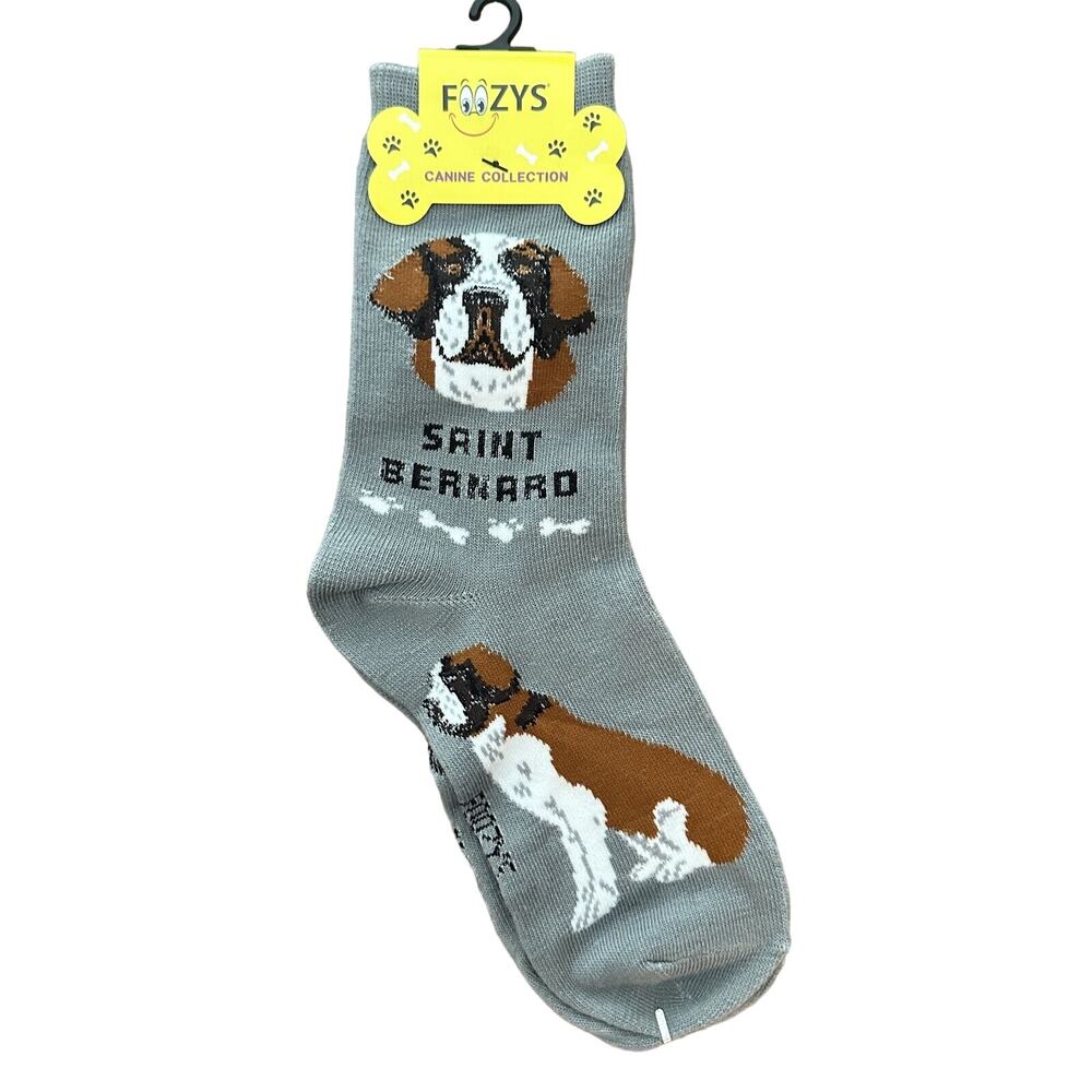 Foozys Saint Bernard Dog Pattern Crew Length Socks Grey Women's One Size
